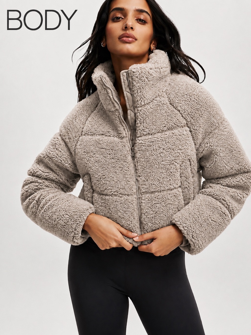 NWT Cotton On Body Mother Puffer Sherpa Jacket Gray Size S
